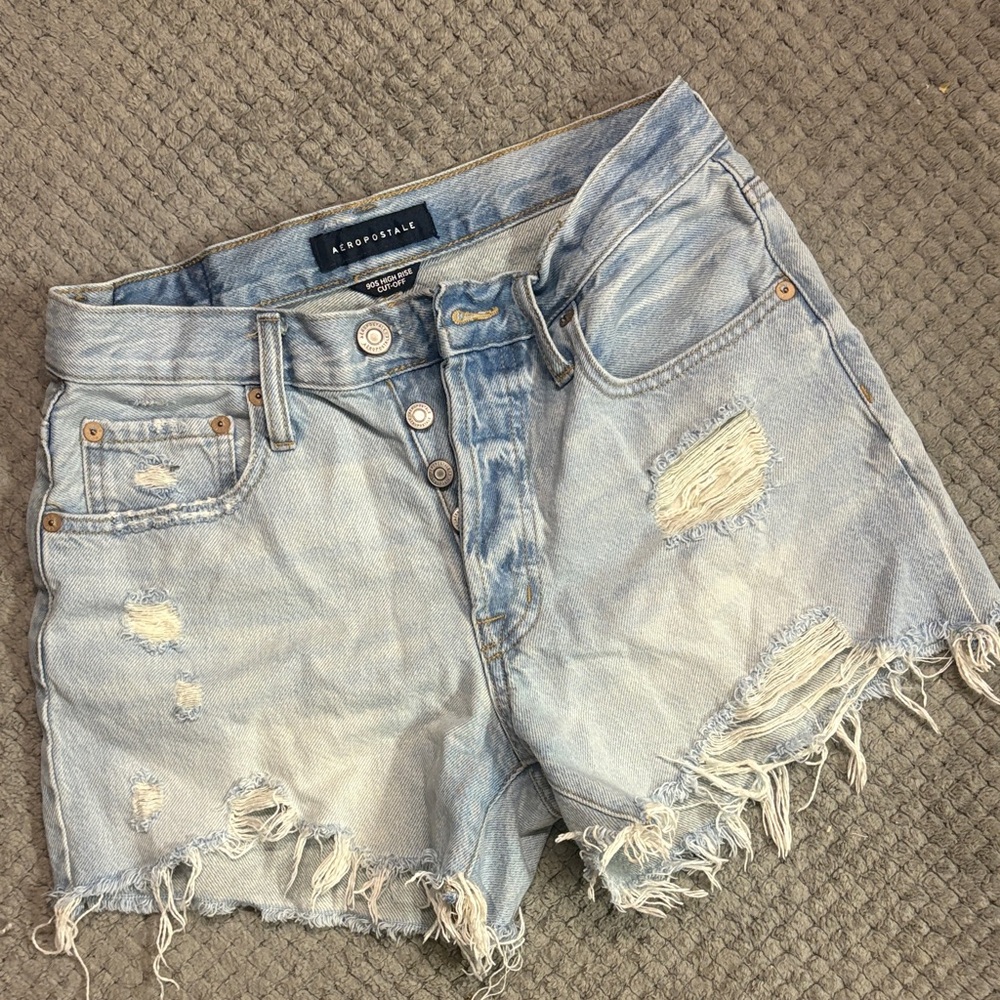 Aeropostale Faded Blue Ripped Jean Shorts
